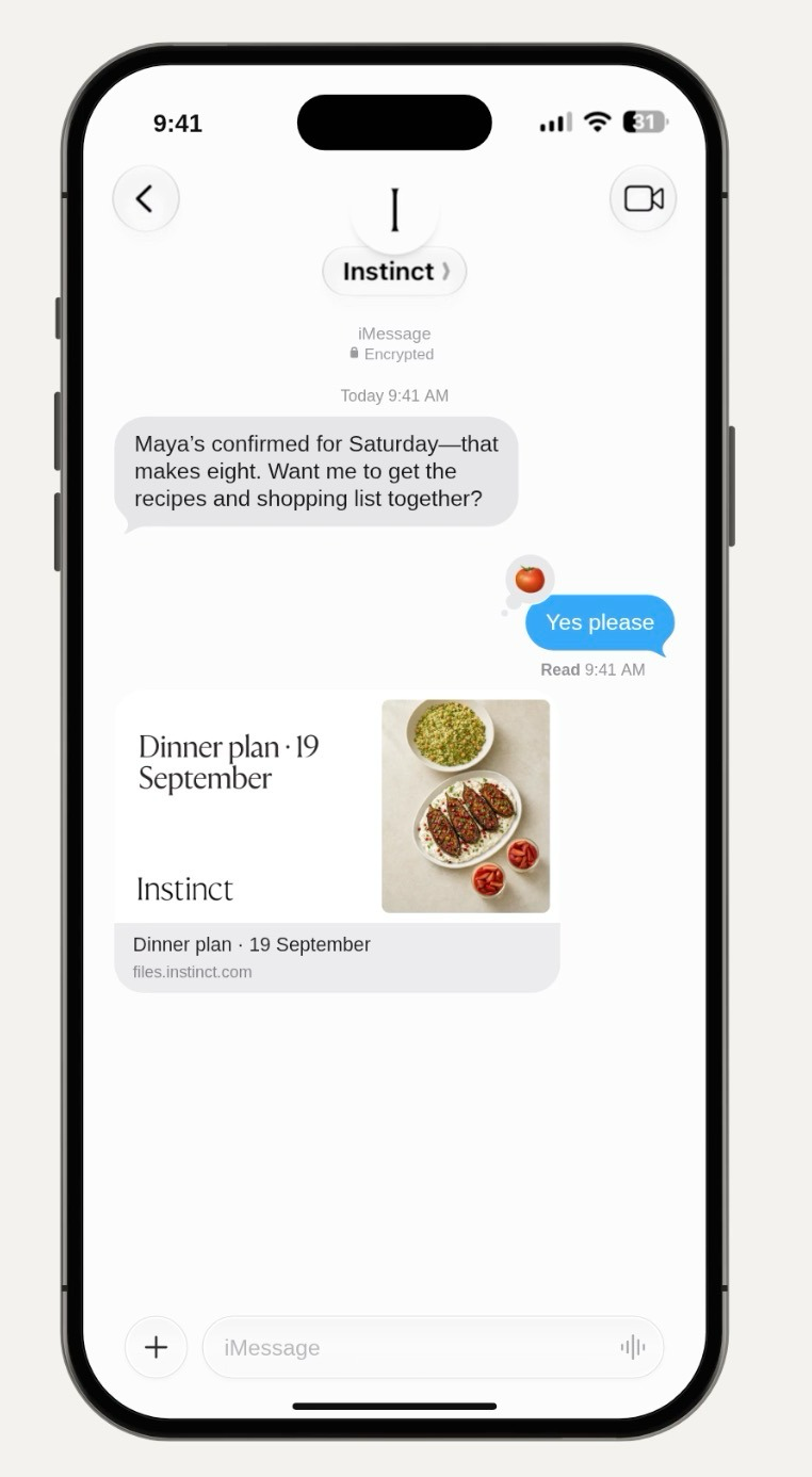 The Instinct app: a text conversation with the assistant